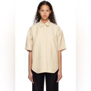 LouLou Studio NEW Moheli Viscose/Linen Short Sleeve Button Down Shirt Tan Sz XS